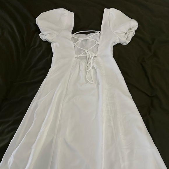 White Puff Sleeve Corset Back MIDI Dress - Picture 5 of 5